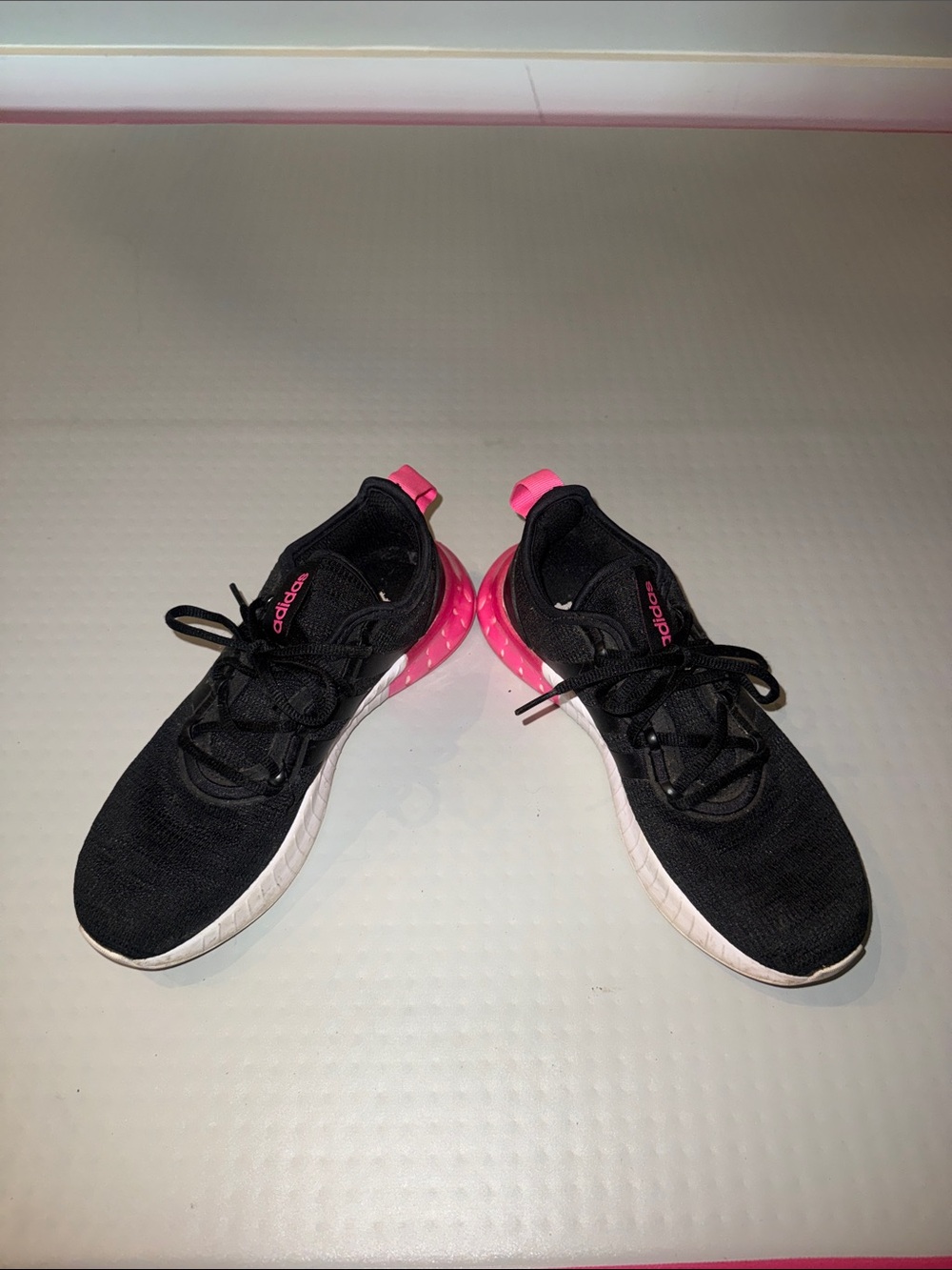 adidas Womens Black Sneakers with Pink Heel Accents
